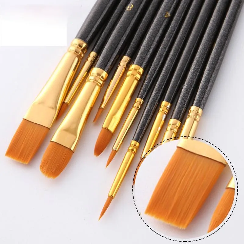 10 PCs Black Stick Multifunctional Nylon Hair Watercolor Brushes