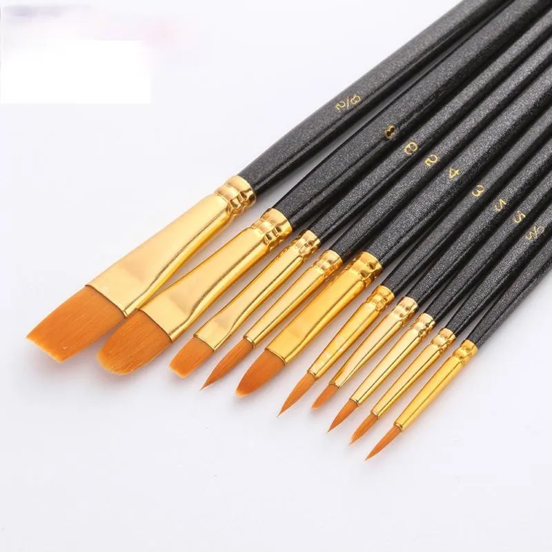 10 PCs Black Stick Multifunctional Nylon Hair Watercolor Brushes