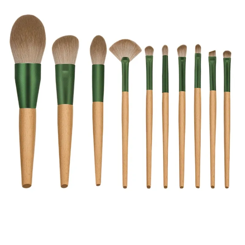 10 PCs Cyan Makeup Brushes with Wooden Handle Make-up Tools with Abundant Wool