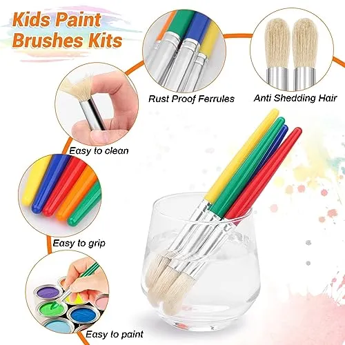 10Pcs Paint Brushes for Kids, Anezus Children Paint Brushes Toddler Large Chubby Kids Paint Brush Set for Preschool Daycare Classroom Washable Paint