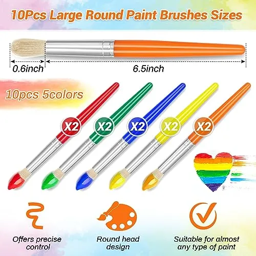 10Pcs Paint Brushes for Kids, Anezus Children Paint Brushes Toddler Large Chubby Kids Paint Brush Set for Preschool Daycare Classroom Washable Paint