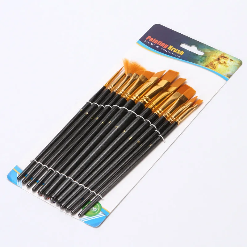 12 Art Drawing Brush Pen Watercolor Gouache Oil Painting Brush Nylon Hair Brush