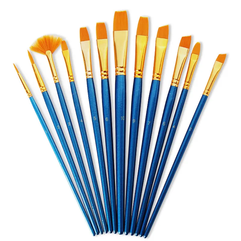 12 Art Drawing Brush Pen Watercolor Gouache Oil Painting Brush Nylon Hair Brush