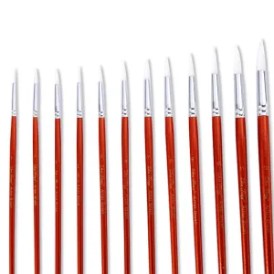 12 Red Wooden Watercolor Pen Nylon Wool Gouache Paint Brushes Pen