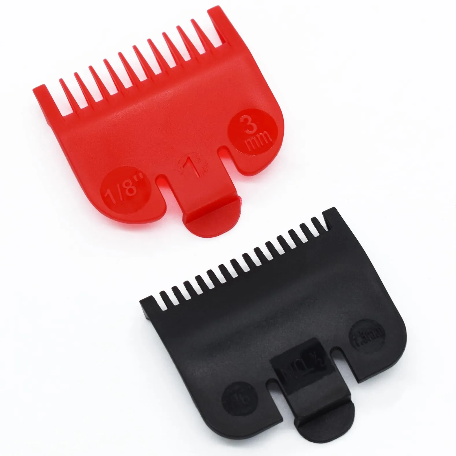 2 Pieces 2 Lengths Color-Coded Professional Hair Clipper Attachment Guide Guard Combs 1/16" 1/8" 1.5mm 3mm Compatible with Wahl Standard Full-Sized Magic Clip Hair Clippers(Black&Red)