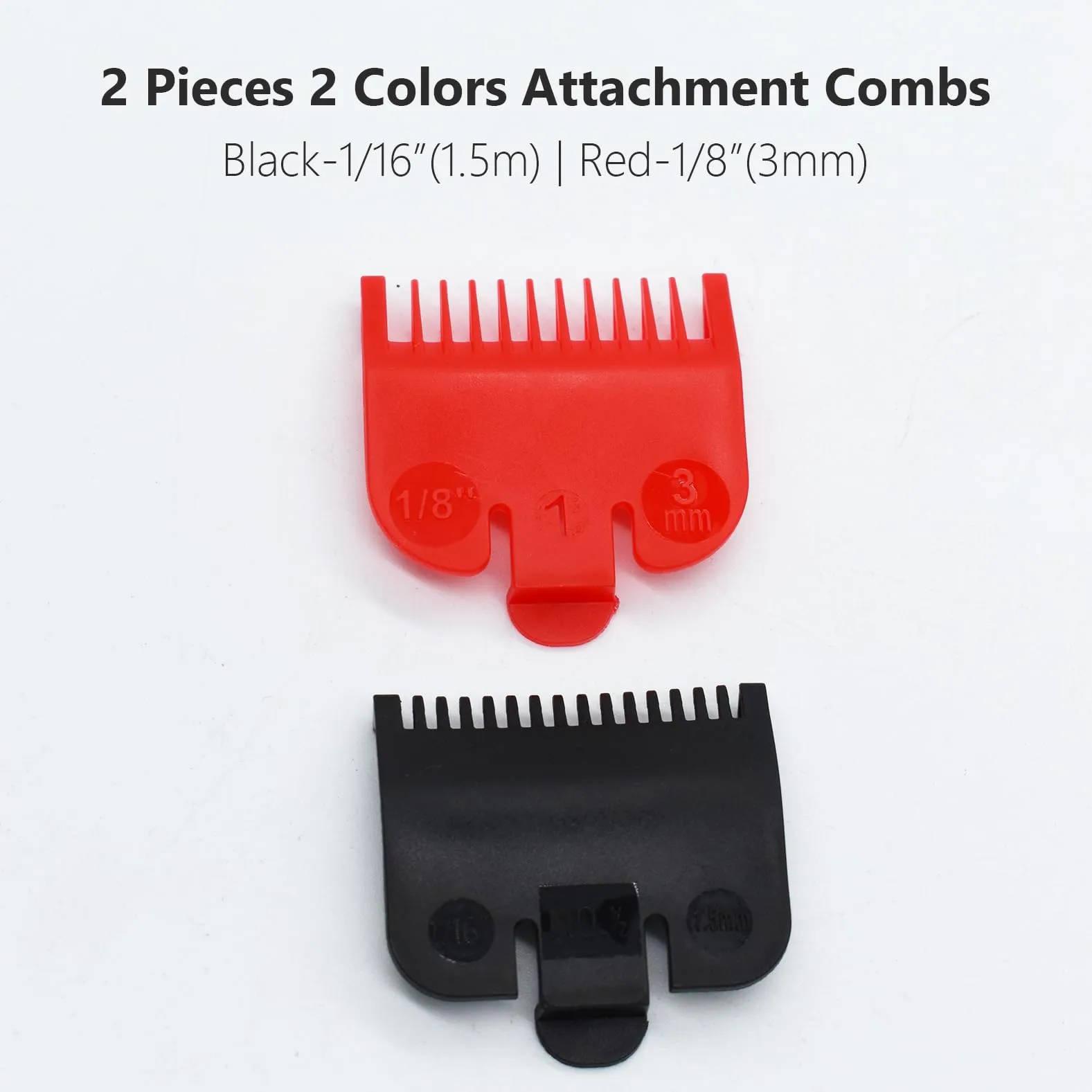 2 Pieces 2 Lengths Color-Coded Professional Hair Clipper Attachment Guide Guard Combs 1/16" 1/8" 1.5mm 3mm Compatible with Wahl Standard Full-Sized Magic Clip Hair Clippers(Black&Red)