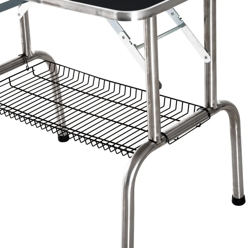 36" Stainless Steel Dog Grooming Table with Adjustable Arm and Basket - Black