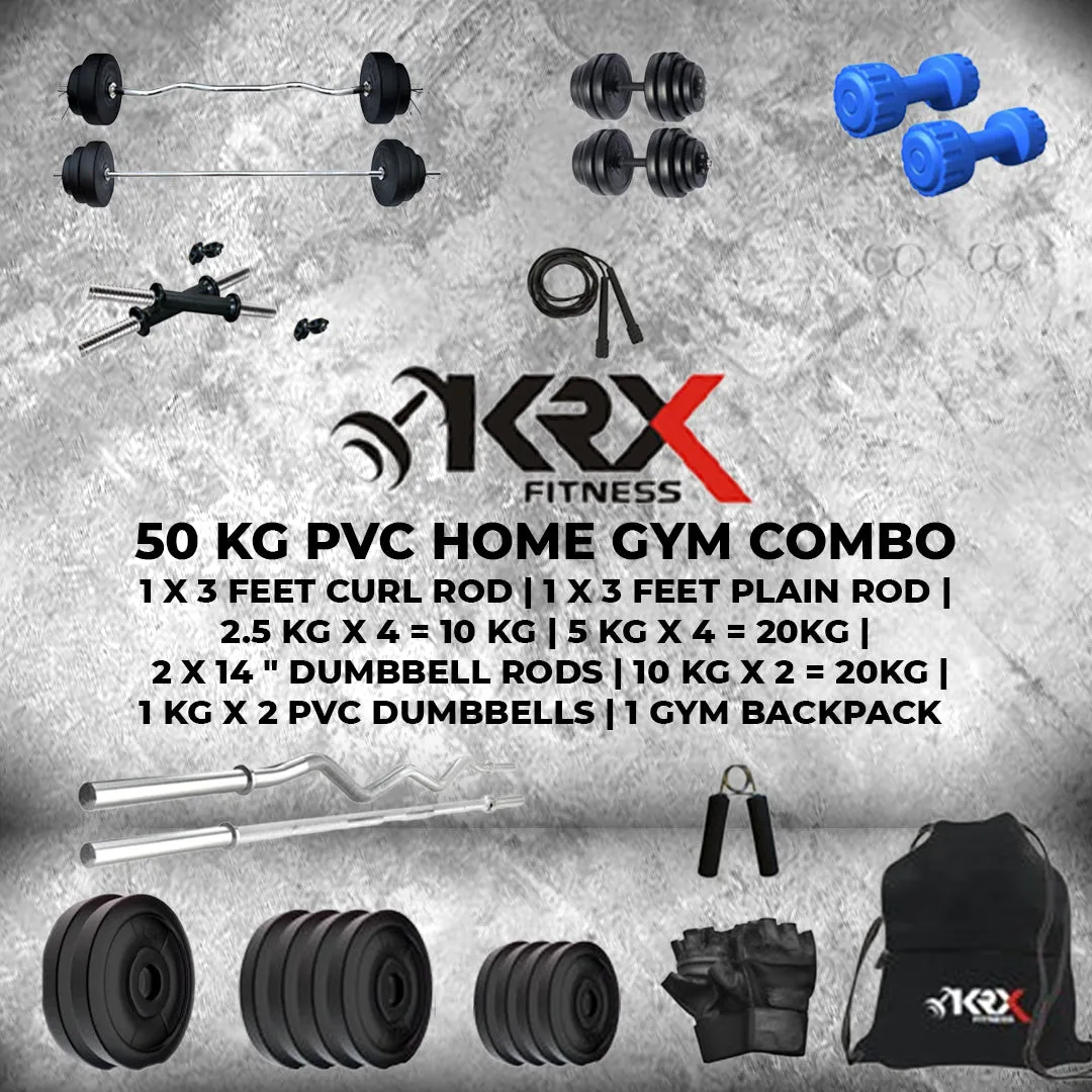 50 kg PVC Combo With PVC Dumbbells | Home Gym | ( 2.5 Kg x 4 = 10 Kg   5 Kg x 4 = 20Kg   10 Kg x 2 = 20Kg )