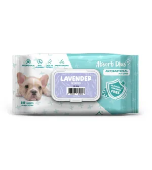 Absorb Plus Antibacterial Alcohol & Paraben Free Pet Wipes (Lavender, 80pcs)