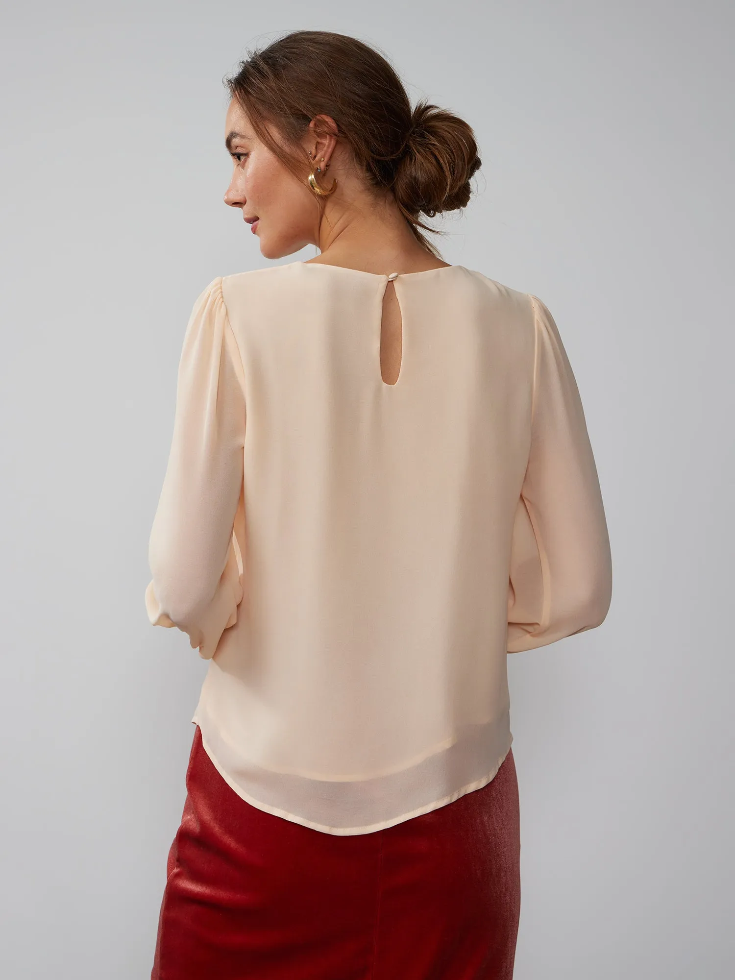 Bishop Sleeve Crew Neck Chiffon Blouse