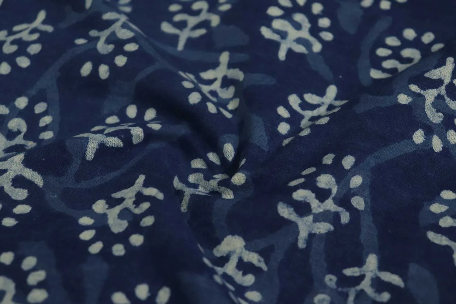 Blue & White Motifs Cotton Fabric