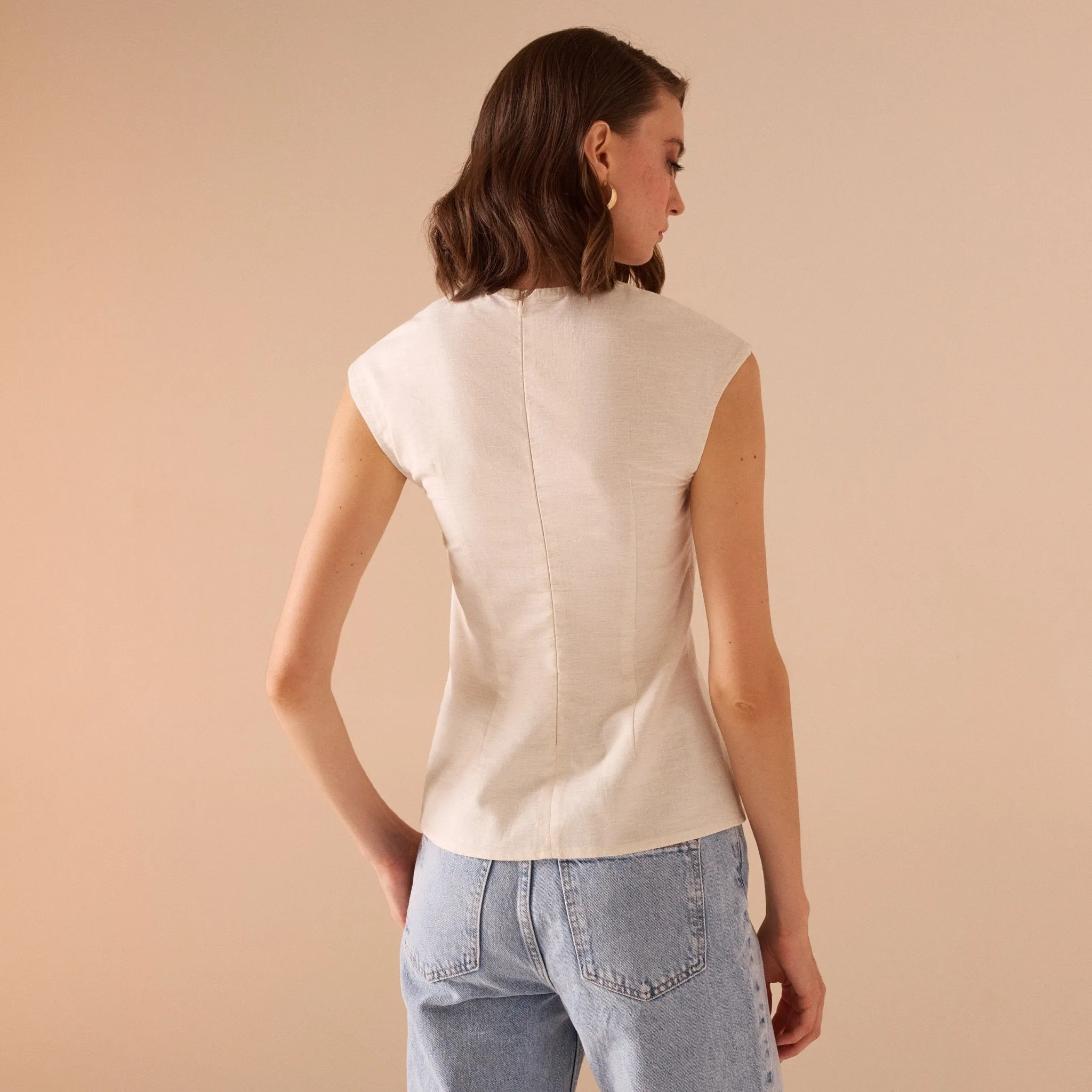 Cap Sleeve Cotton Linen Blend Top