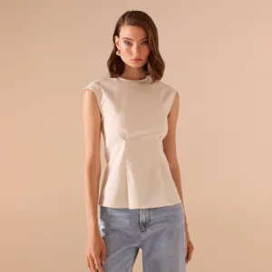 Cap Sleeve Cotton Linen Blend Top