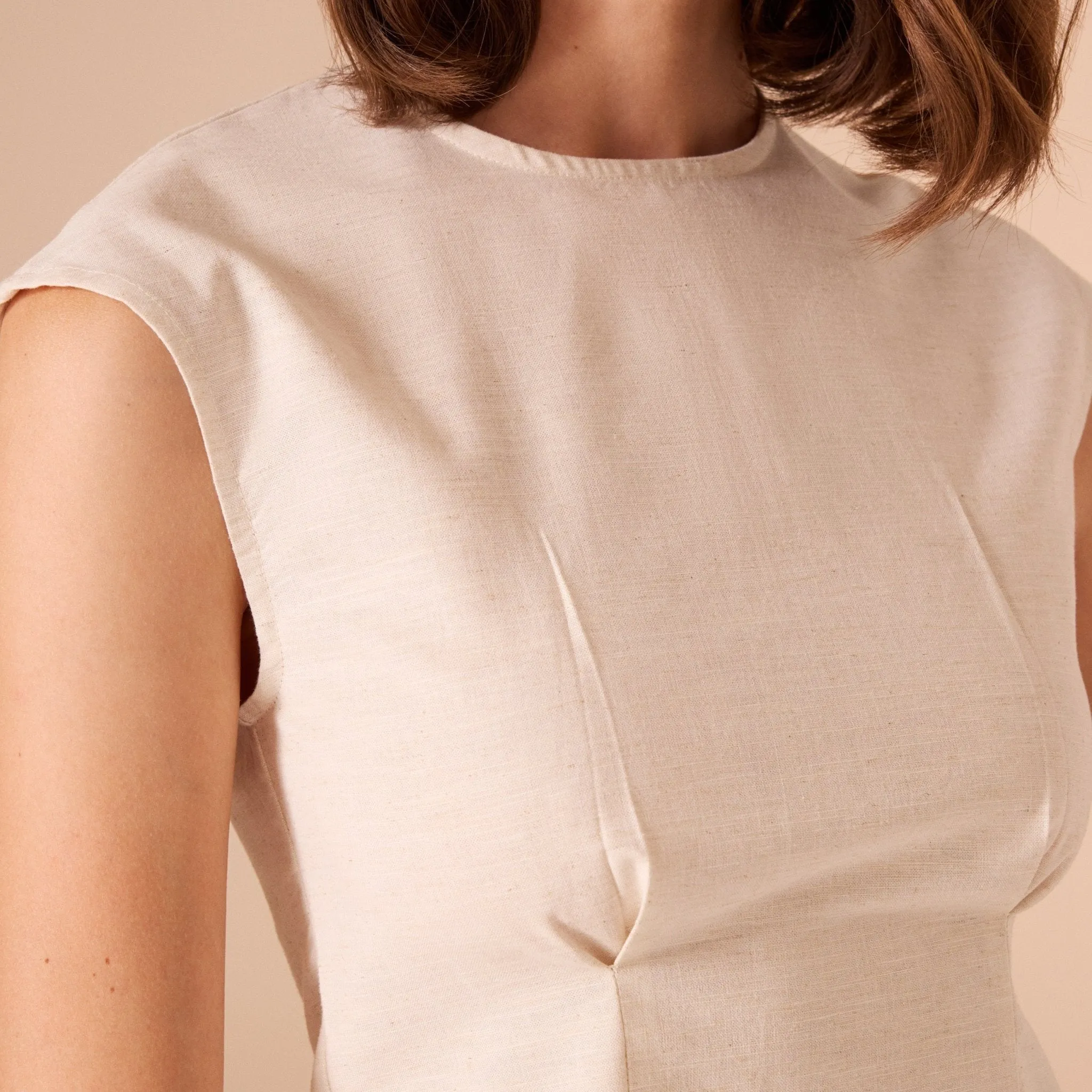 Cap Sleeve Cotton Linen Blend Top