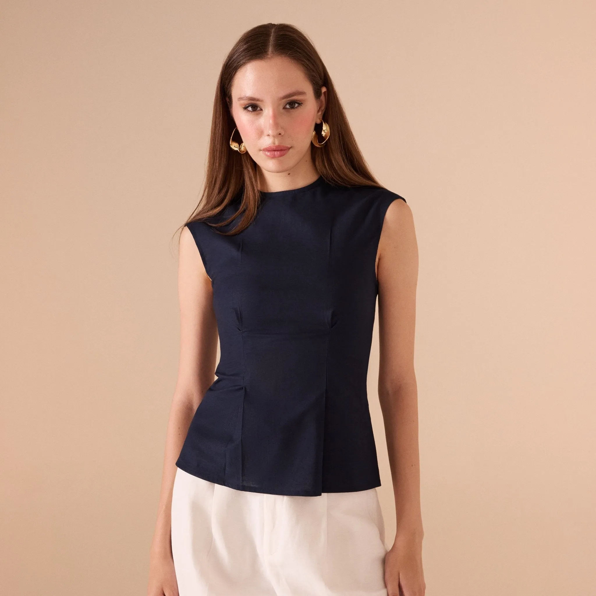 Cap Sleeve Cotton Linen Blend Top