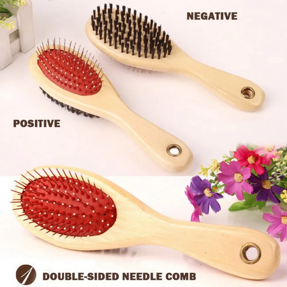 Chullbull Double Sided Wooden Hair Comb for Dogs and Cats (Red)