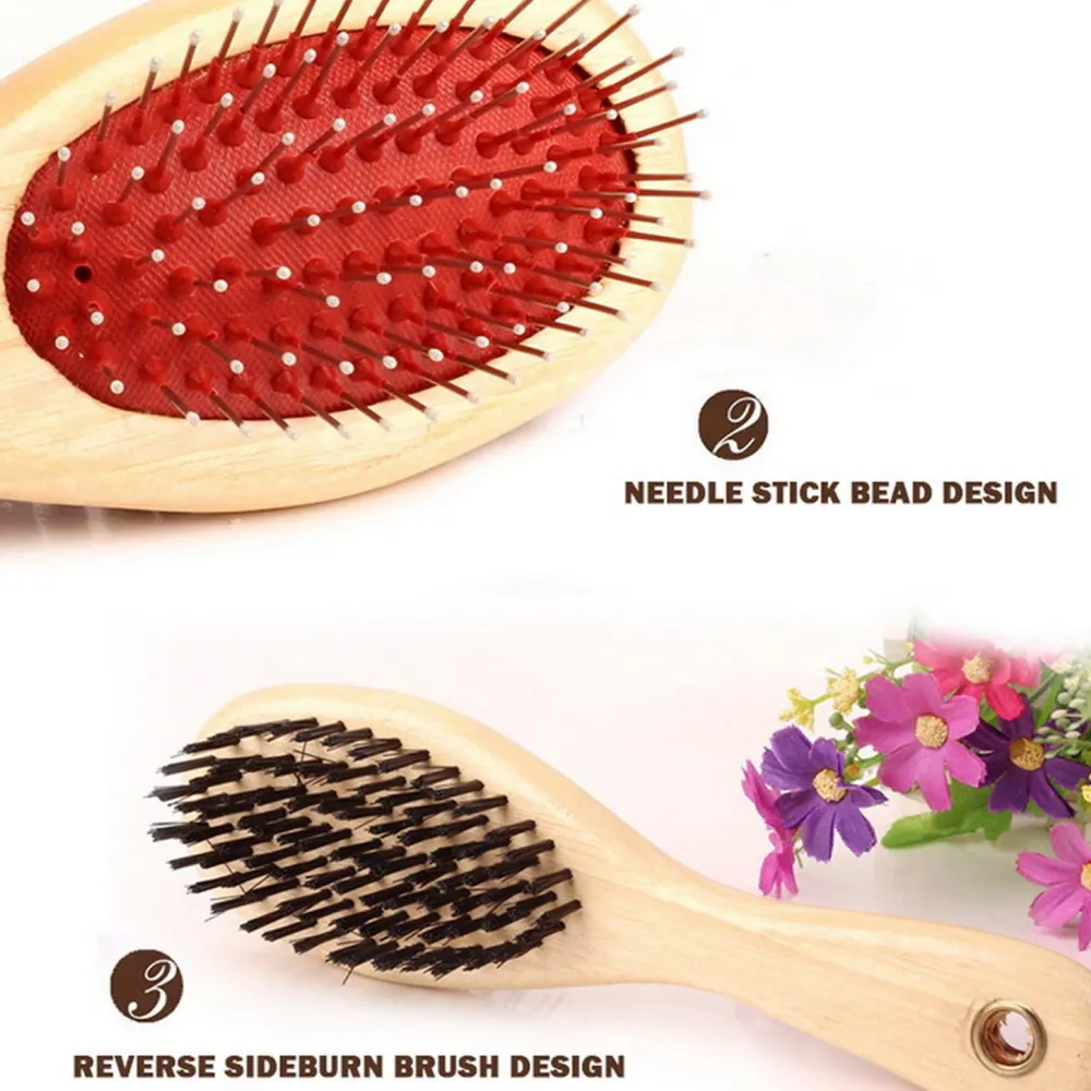 Chullbull Double Sided Wooden Hair Comb for Dogs and Cats (Red)