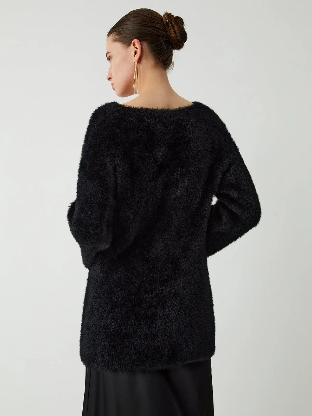 Cutout Fuzzy Graceful Knit Top