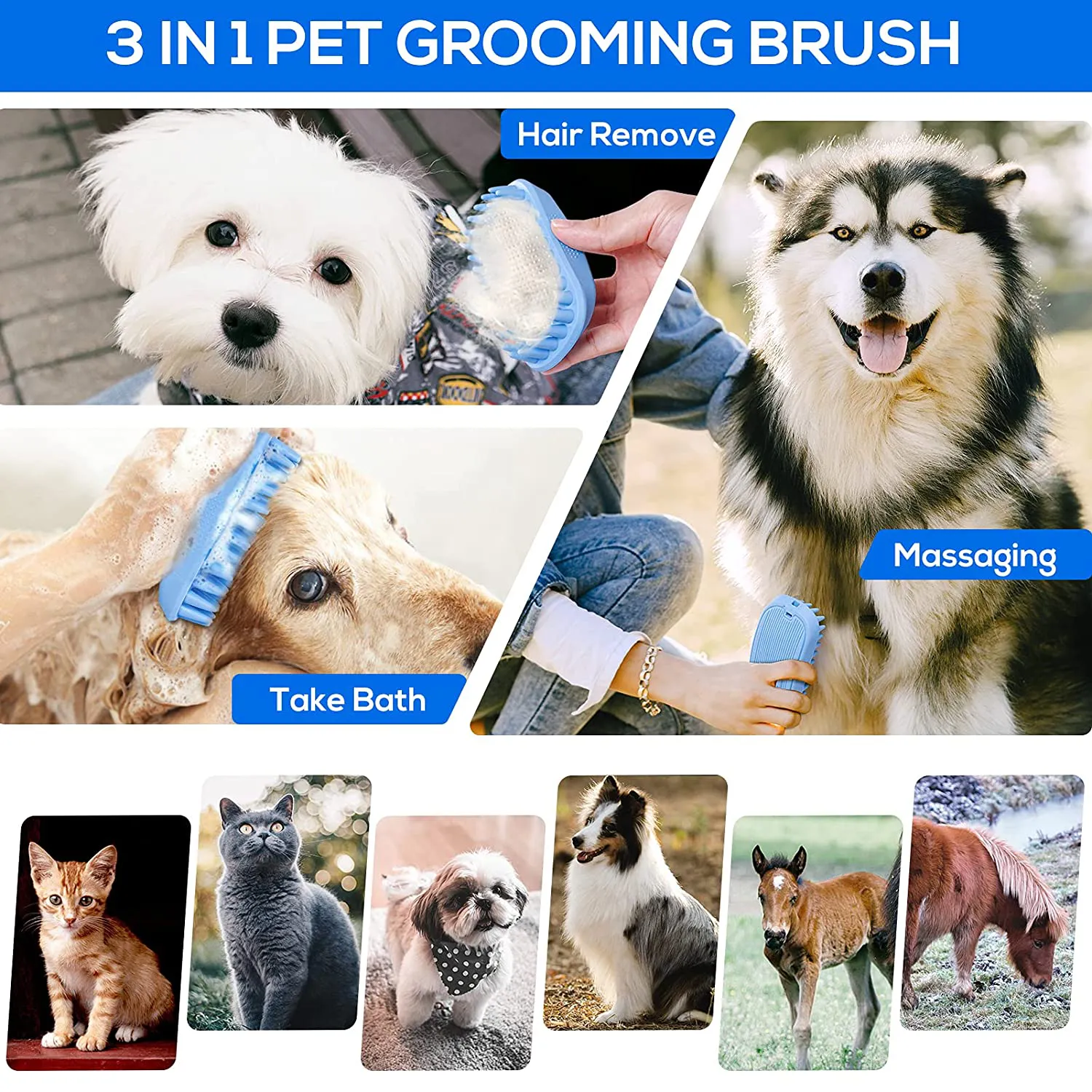 Dog Bath Brush,Rubber Dog Shampoo Grooming Brush, Silicone Dog Shower Wash Curry Brush, Pet Scrubber for Short Long Haired Dogs Cats Massage Comb, Soft Shedding Bathing Brush Removes Loose & Shed Fur