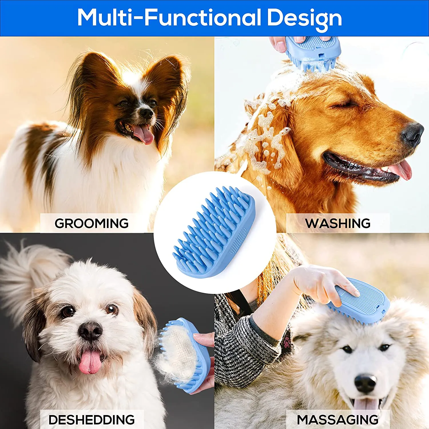 Dog Bath Brush,Rubber Dog Shampoo Grooming Brush, Silicone Dog Shower Wash Curry Brush, Pet Scrubber for Short Long Haired Dogs Cats Massage Comb, Soft Shedding Bathing Brush Removes Loose & Shed Fur