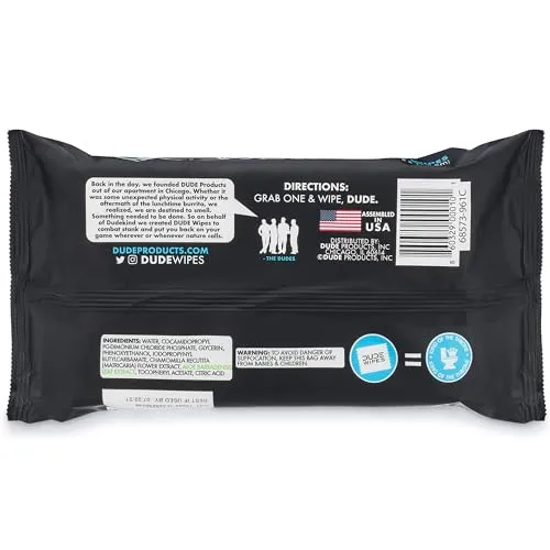 DUDE Wipes - Flushable Wipes - 1 Pack, 48 Wipes - Unscented Extra-Large Adult Wet Wipes - Vitamin-E & Aloe for at-Home Use - Septic and Sewer Safe