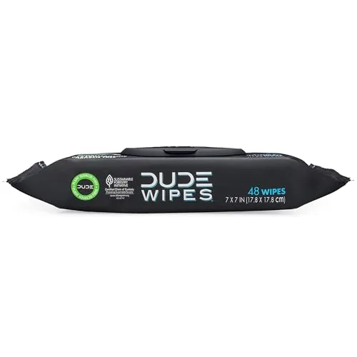 DUDE Wipes - Flushable Wipes - 1 Pack, 48 Wipes - Unscented Extra-Large Adult Wet Wipes - Vitamin-E & Aloe for at-Home Use - Septic and Sewer Safe