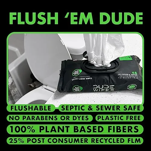 DUDE Wipes - Flushable Wipes - 6 Pack, 288 Wipes - Herbal Relief Extra-Large Adult Wet Wipes - Witch Hazel & Geranium Essential Oils - Septic and Sewer Safe Butt Wipes For Adults   3 On-The-Go Wipes