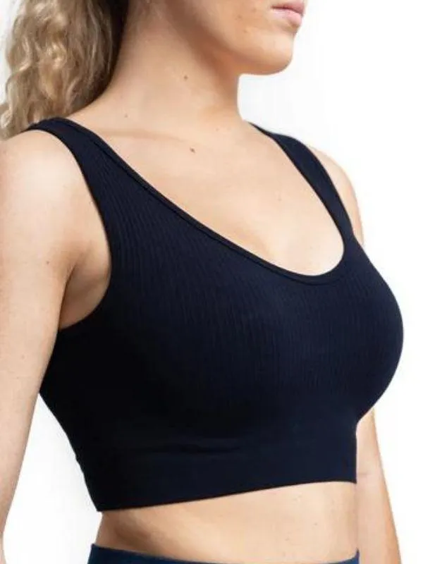 Ella Black Ribbed Bralette with Low Back