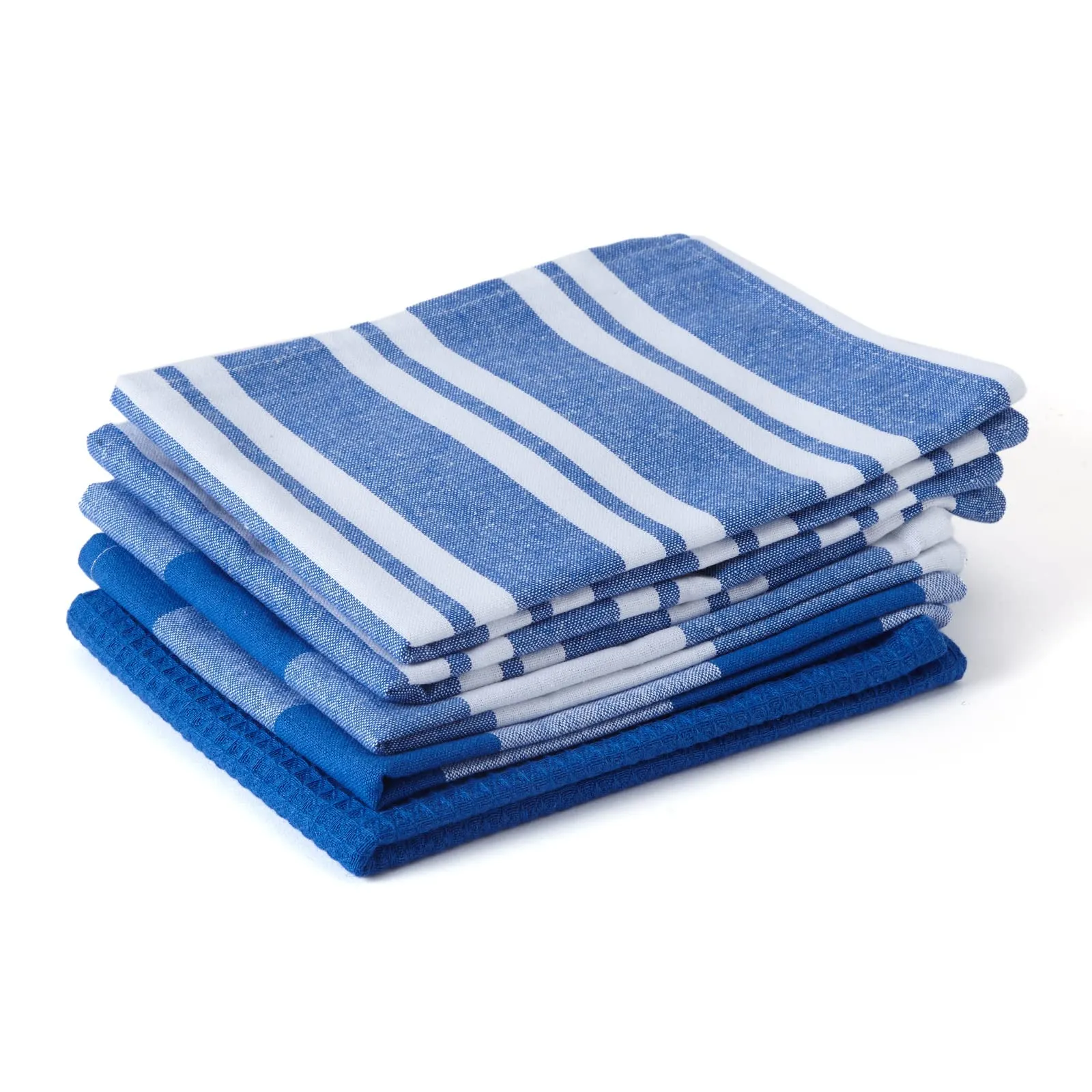 Encasa Homes Anti-Bacterial Kitchen Dish Towels X-Large 18 x 28 inch (5pc Set Waffle, Stripe, Check) Eco-Friendly Cotton, Highly Absorbent Teatowel for Quick Cleaning & Drying Plates & Glasses - Blue