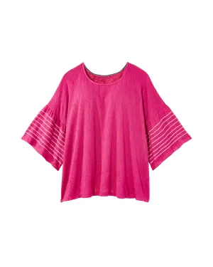 Everly Stitched Stripe Sleeve Top | Magenta / White