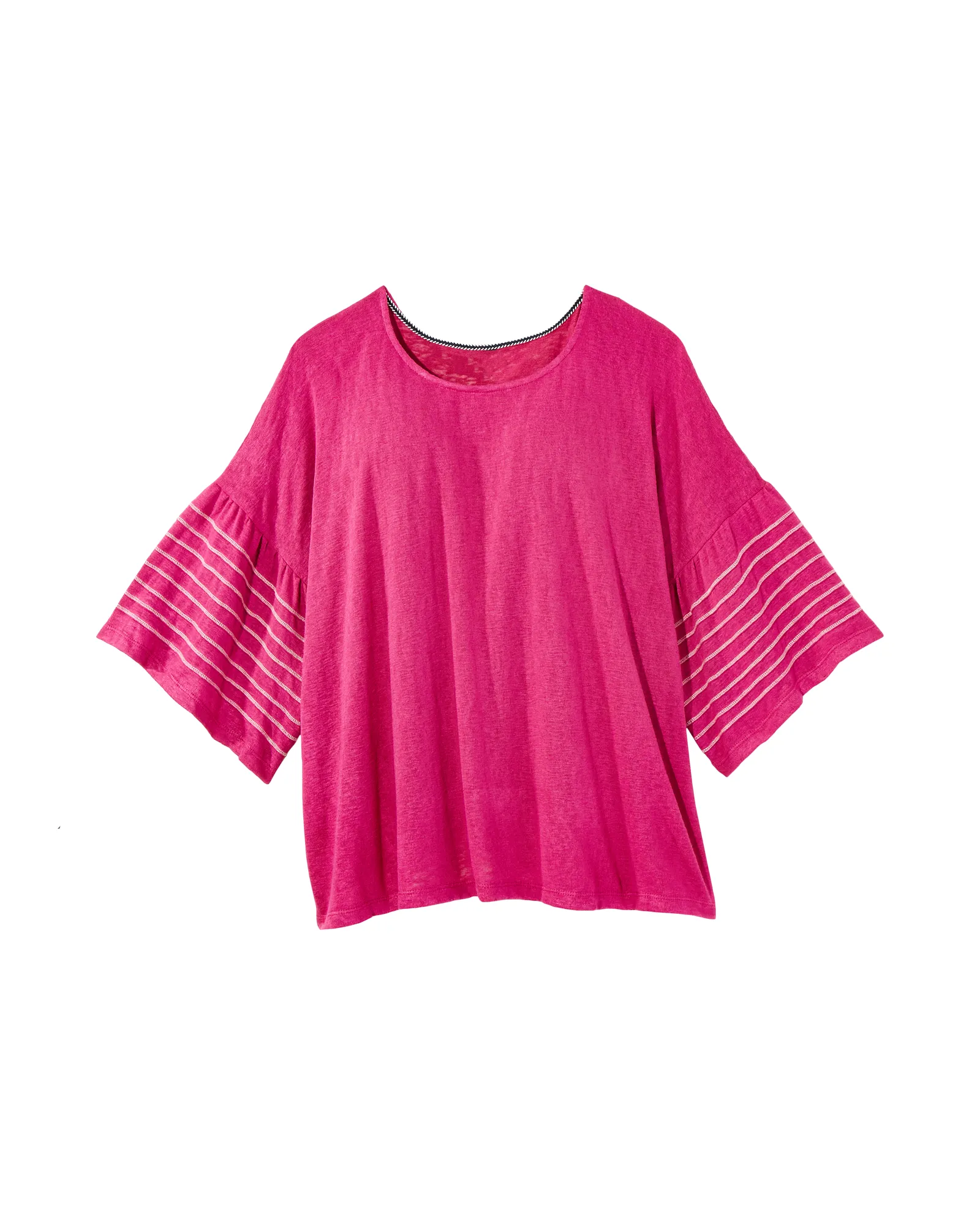 Everly Stitched Stripe Sleeve Top | Magenta / White