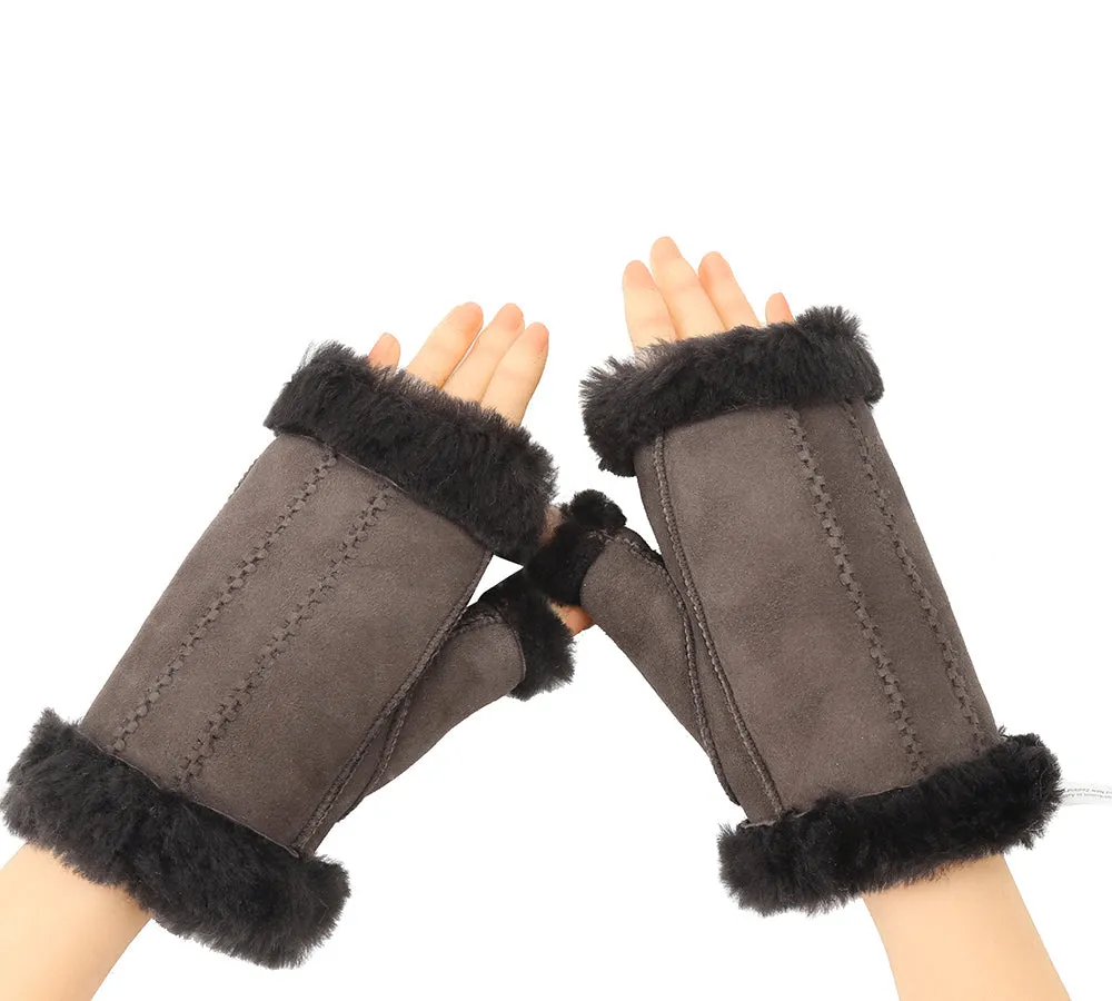 Fluffy Fingerless Sheepskin Wool Mittens