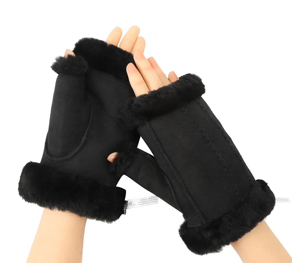 Fluffy Fingerless Sheepskin Wool Mittens