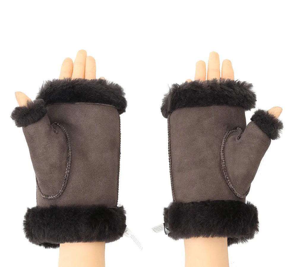 Fluffy Fingerless Sheepskin Wool Mittens