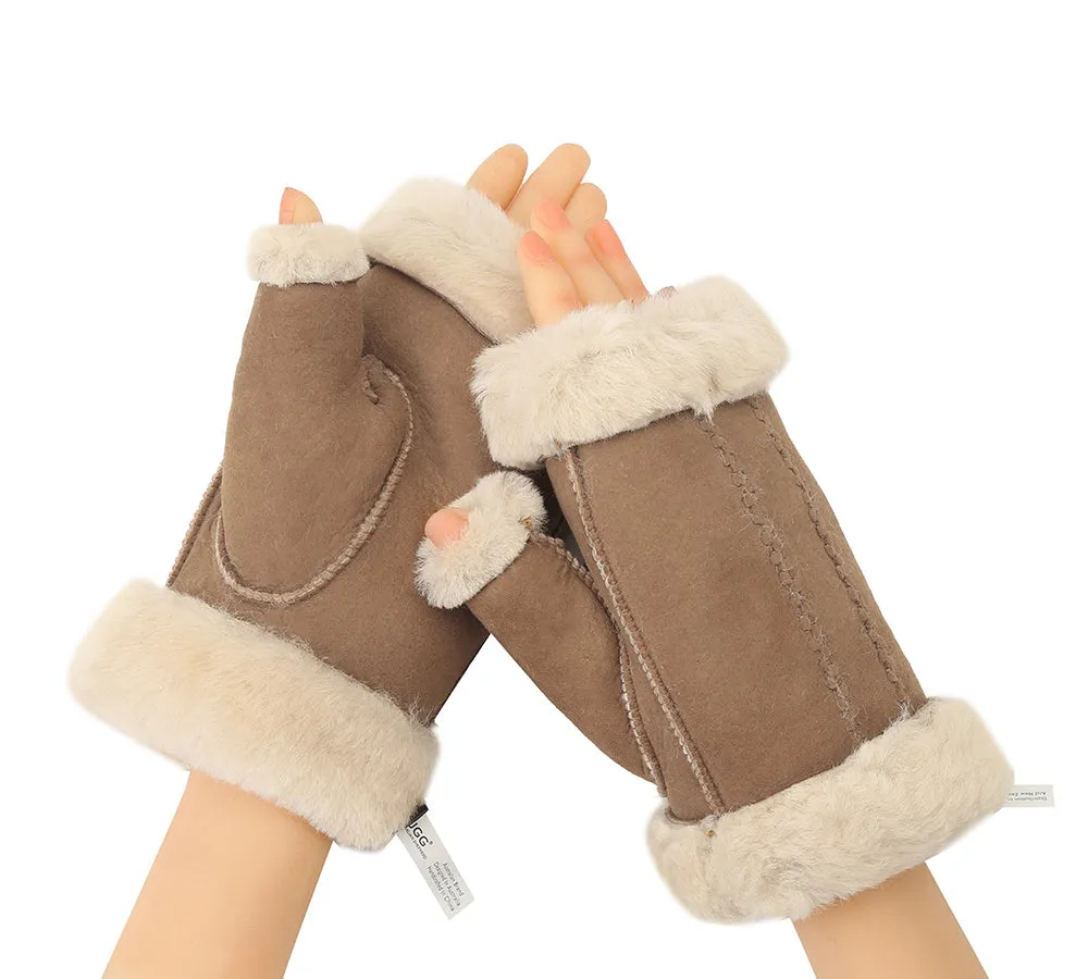 Fluffy Fingerless Sheepskin Wool Mittens