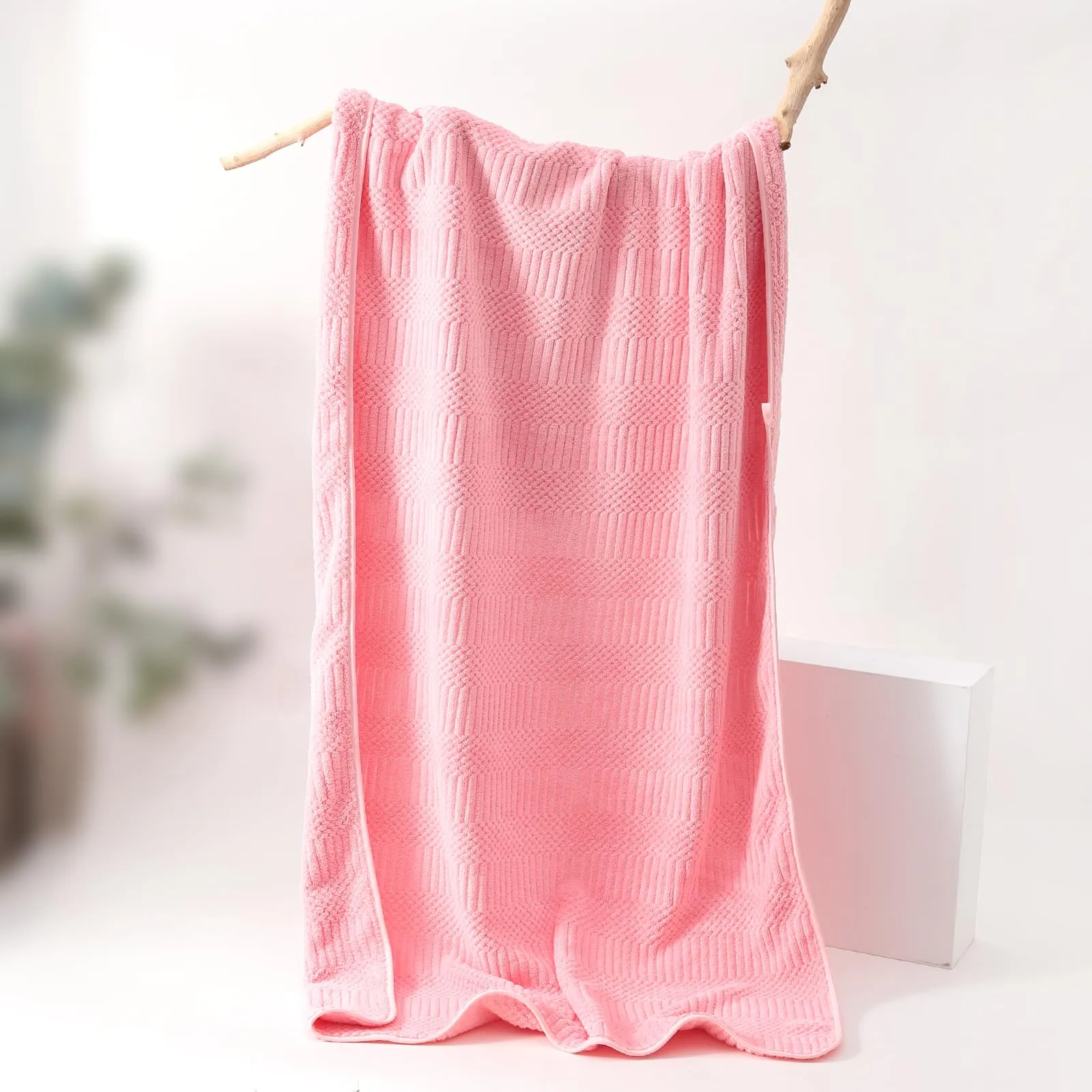 Heart Home Bath Towel for Men, Women|280 GSM|Extra Soft & Fade Resistant|Polyester Towels for Bath|Waffle Texture|Bathing Towel, Bath Sheet (Pink)