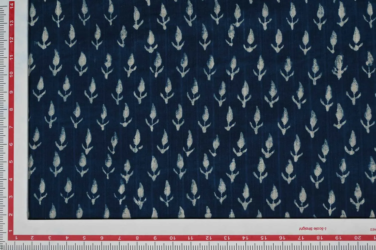 Indigo Blue Motifs Cotton Dobby Printed Fabric