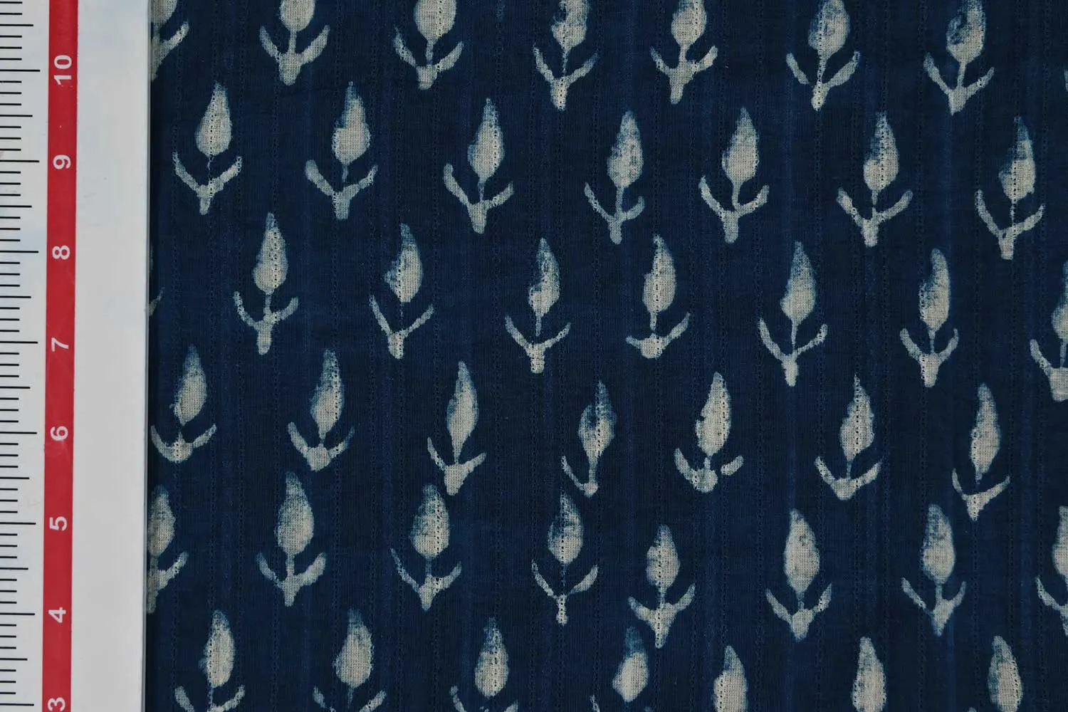 Indigo Blue Motifs Cotton Dobby Printed Fabric