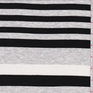 Light Grey/Black/White Stripe Rayon Jersey Knit Fabric