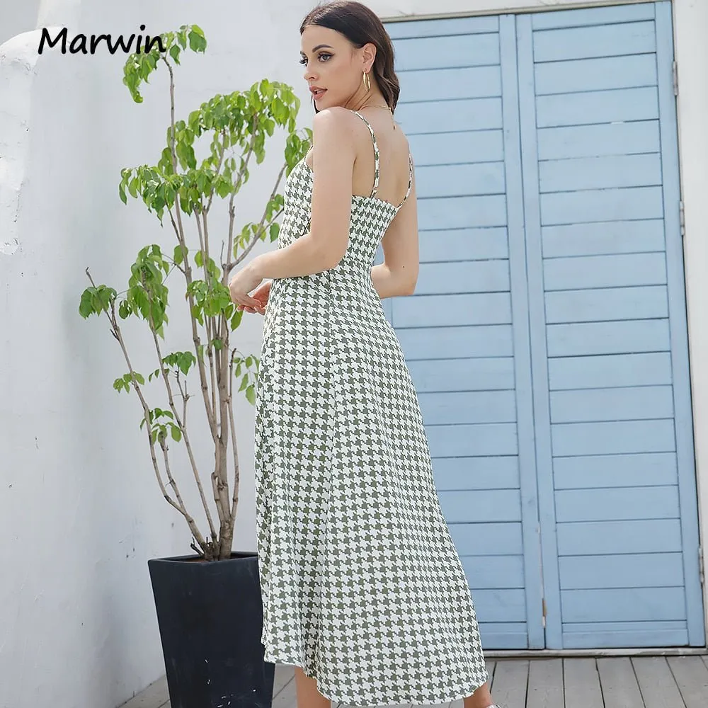 MARWIN Soft Spaghetti Strap Slit Zipper Back Dress