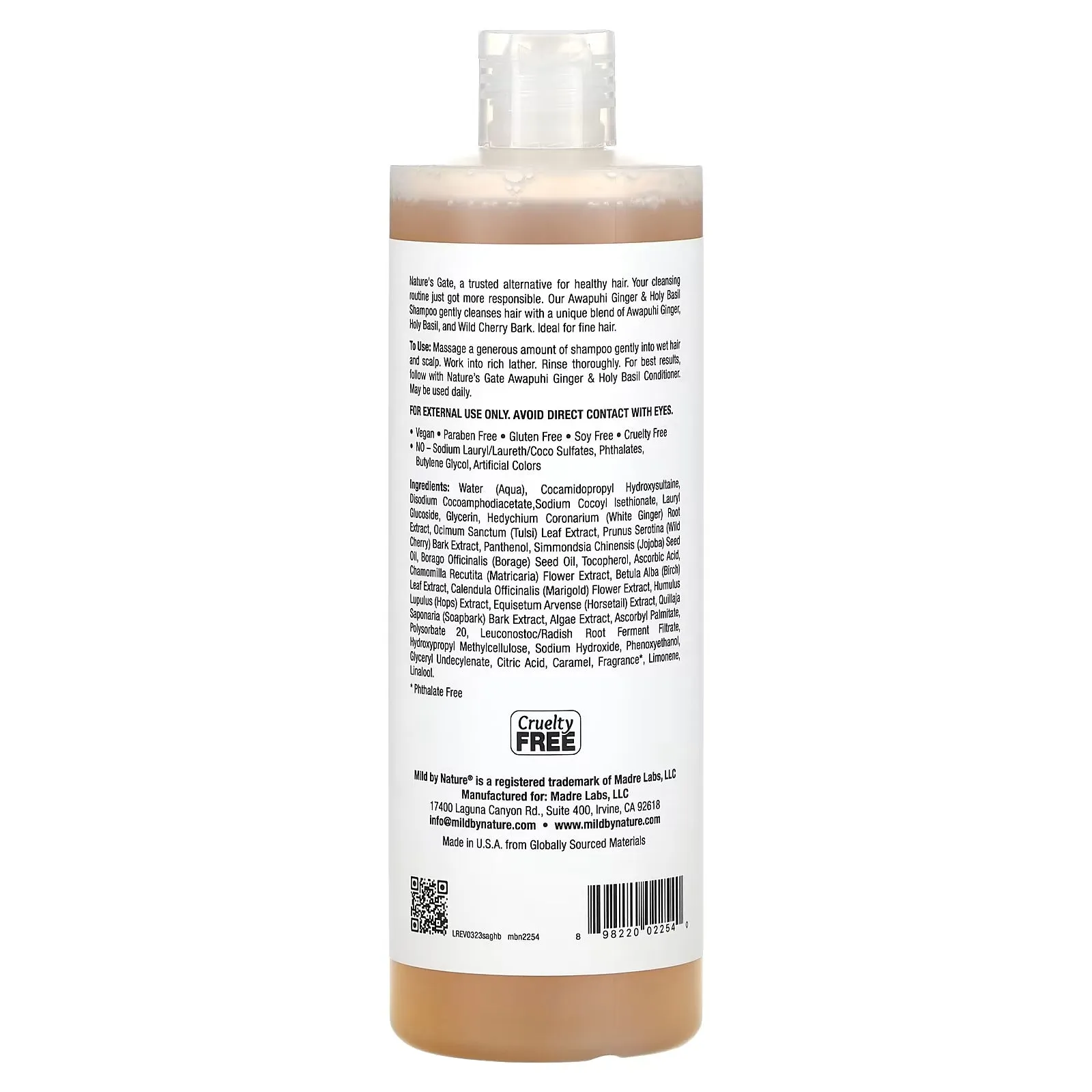 Mild By Nature Shampoo with Ginger and Holy Basil for fine hair, 473ml