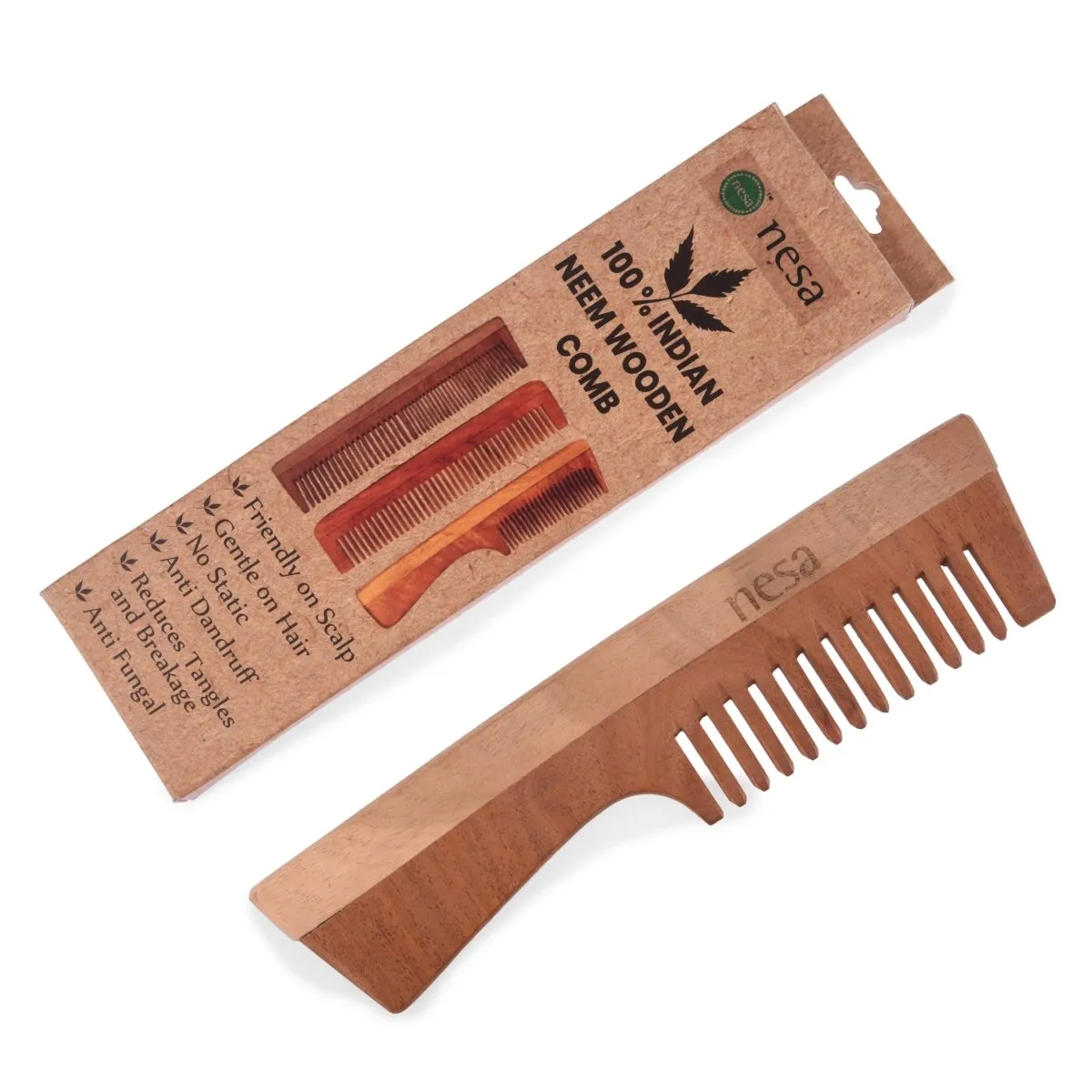 Neem Wood Comb | Wide tooth with handle | Controls hair fall, dandruff | For healthy & beautiful hair