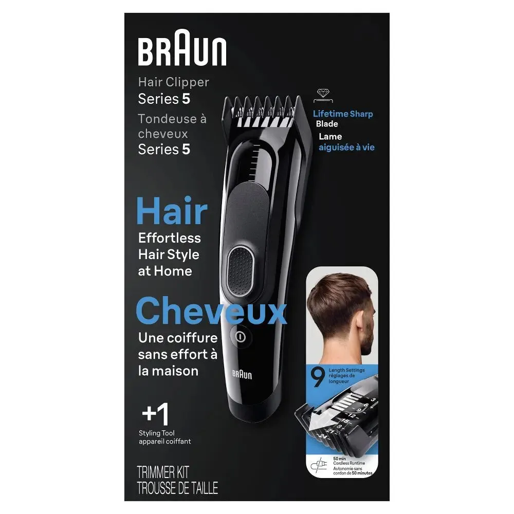 New - Braun Series 5 HC5310 Rechargeable 9-Setting Hair Clipper   2 Attachment Combs