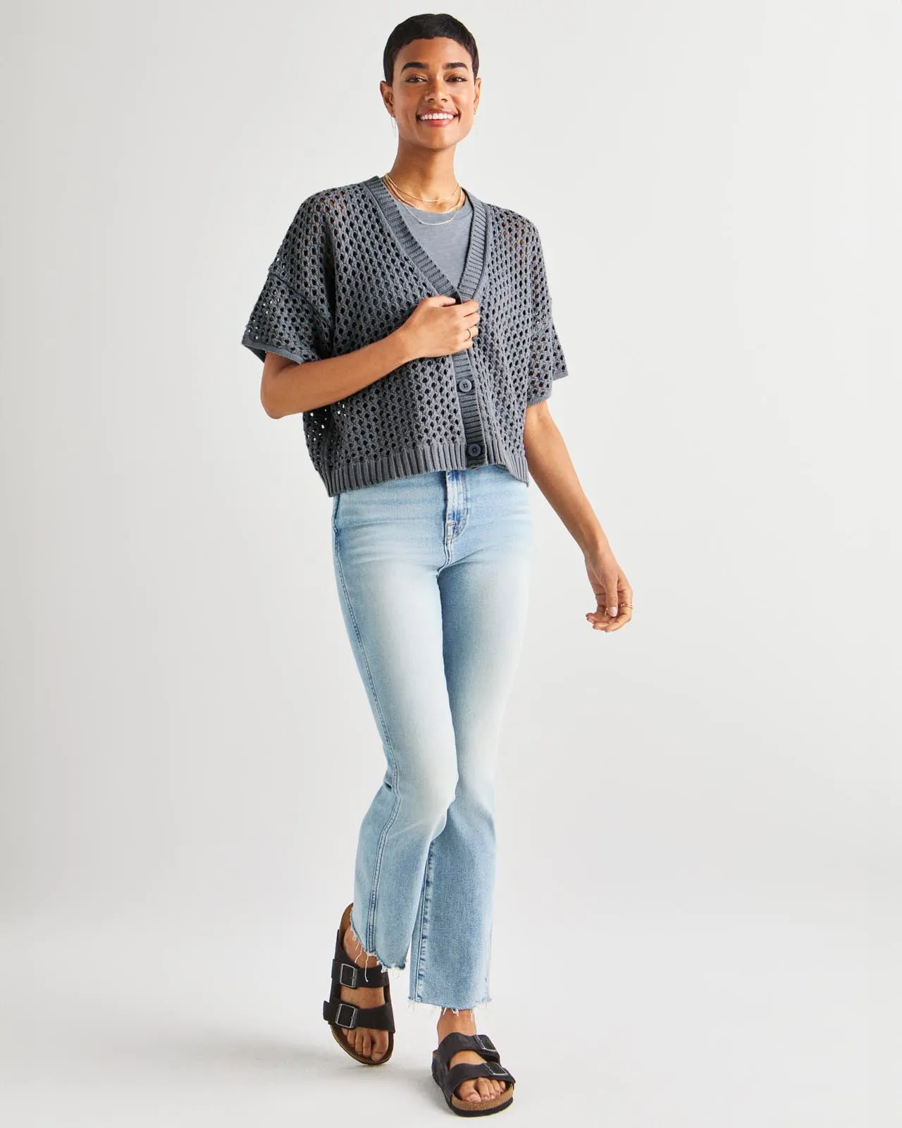 Nova Pointelle Short Sleeve Cardigan