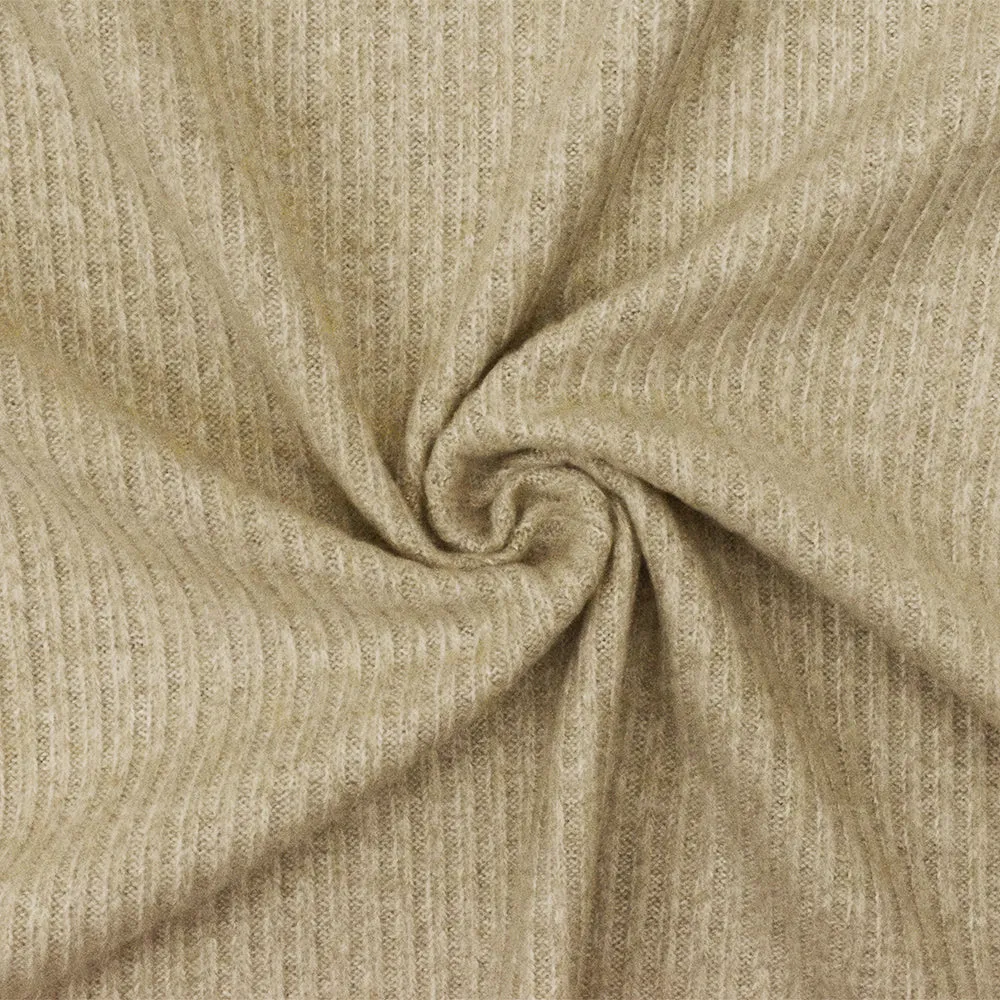 Oat Beige Texture Stretch 2x2 Rib Knit Fabric