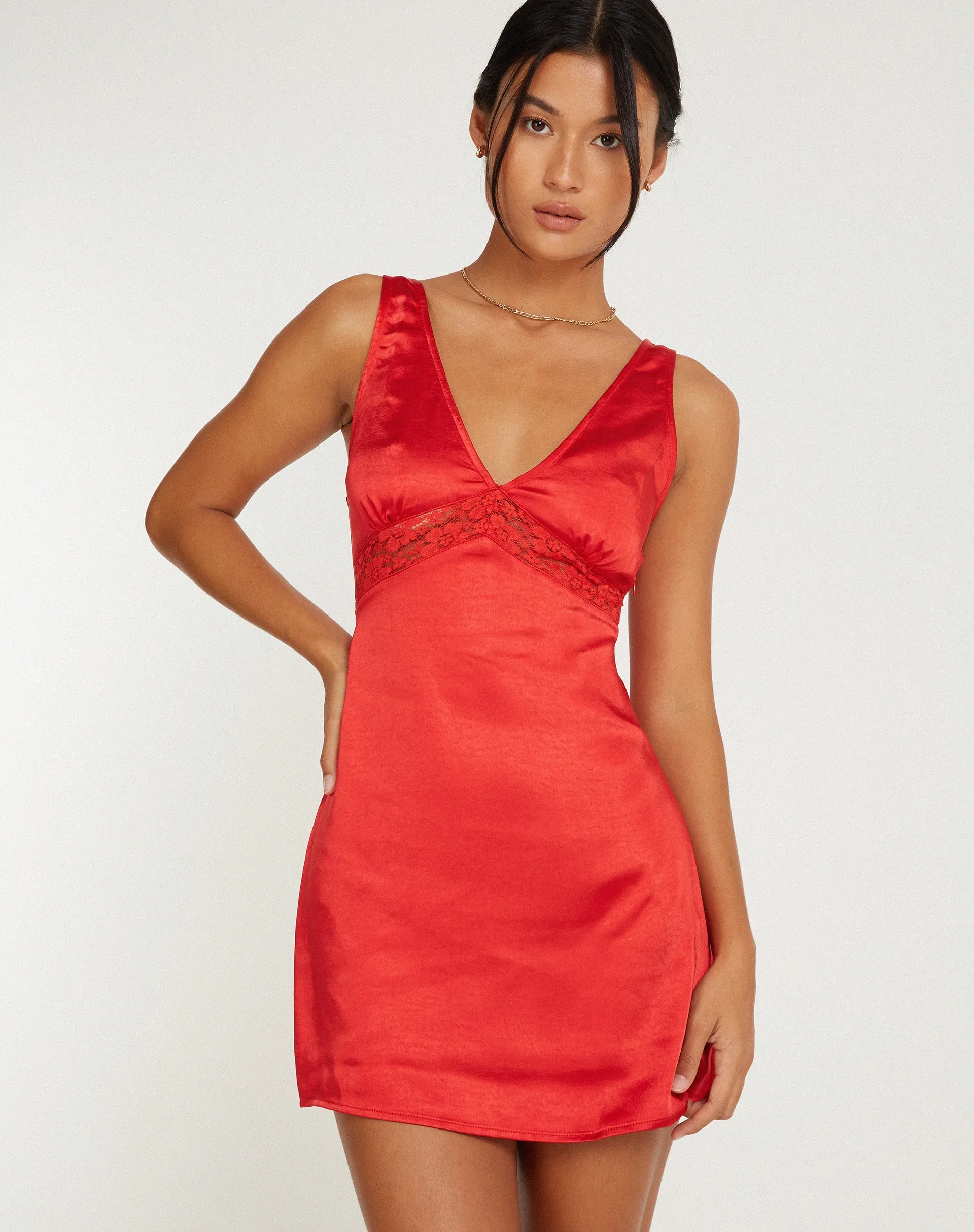 Oksana Mini Dress in Satin Red