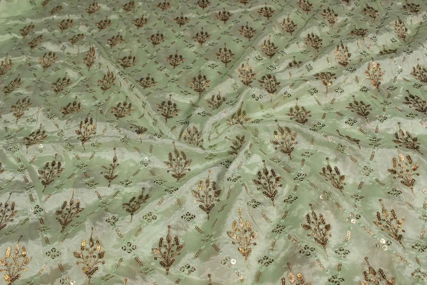 Pastel Green Chinon Chiffon Embroidery Fabric