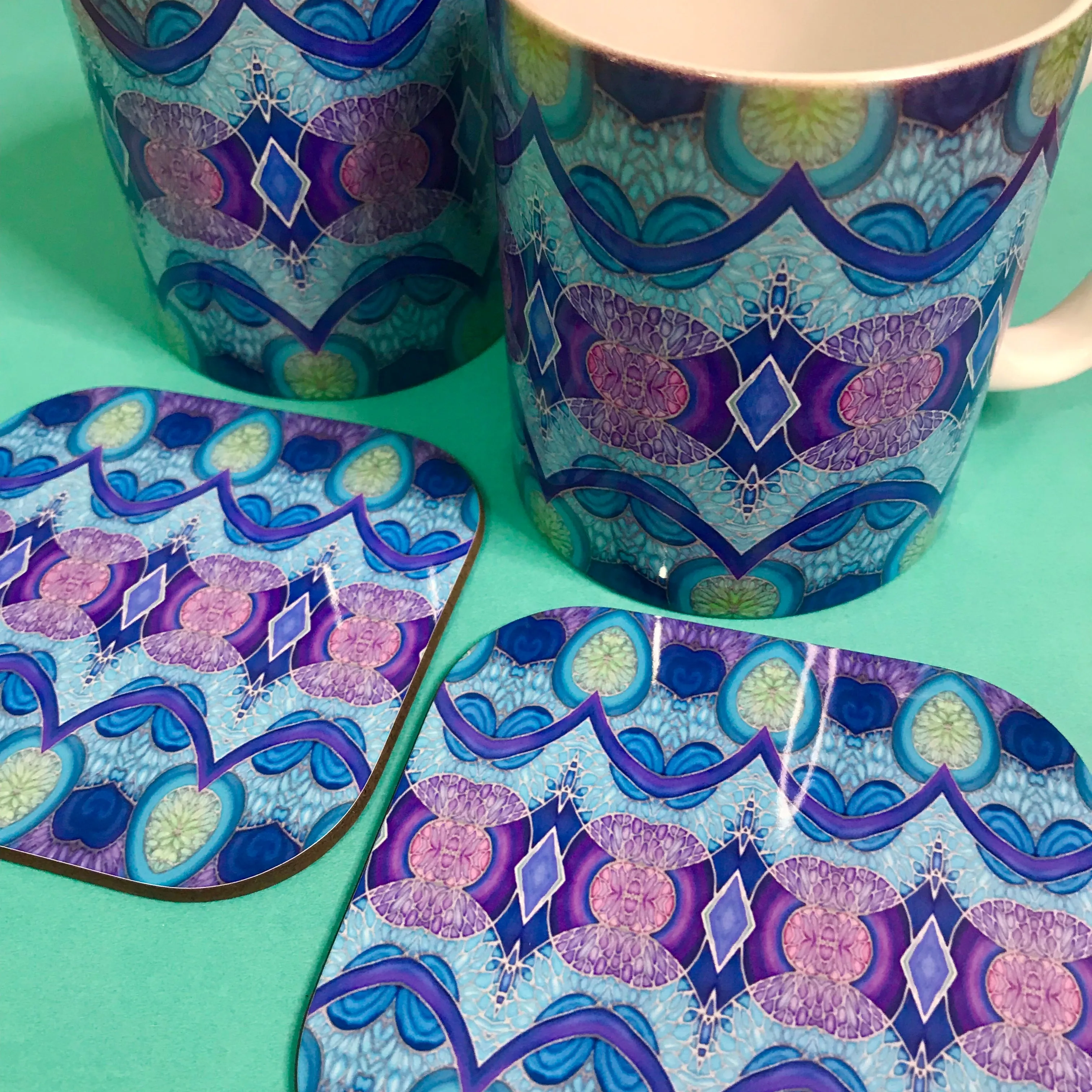 Persian Design Table Mats and Coasters - High Quality Table Mats - Blue Purple Green Tableware