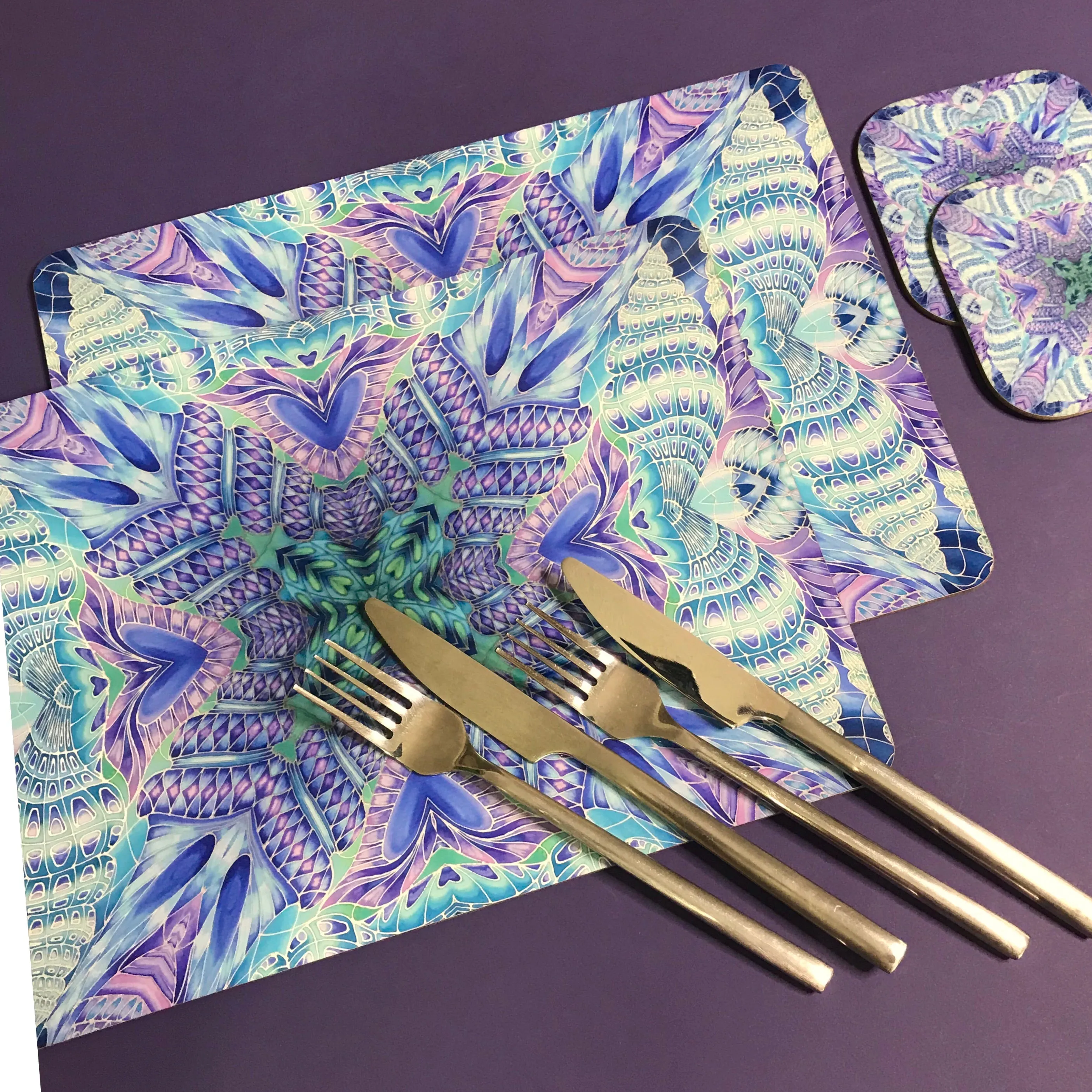 Persian Design Table Mats and Coasters - High Quality Table Mats - Blue Purple Green Tableware