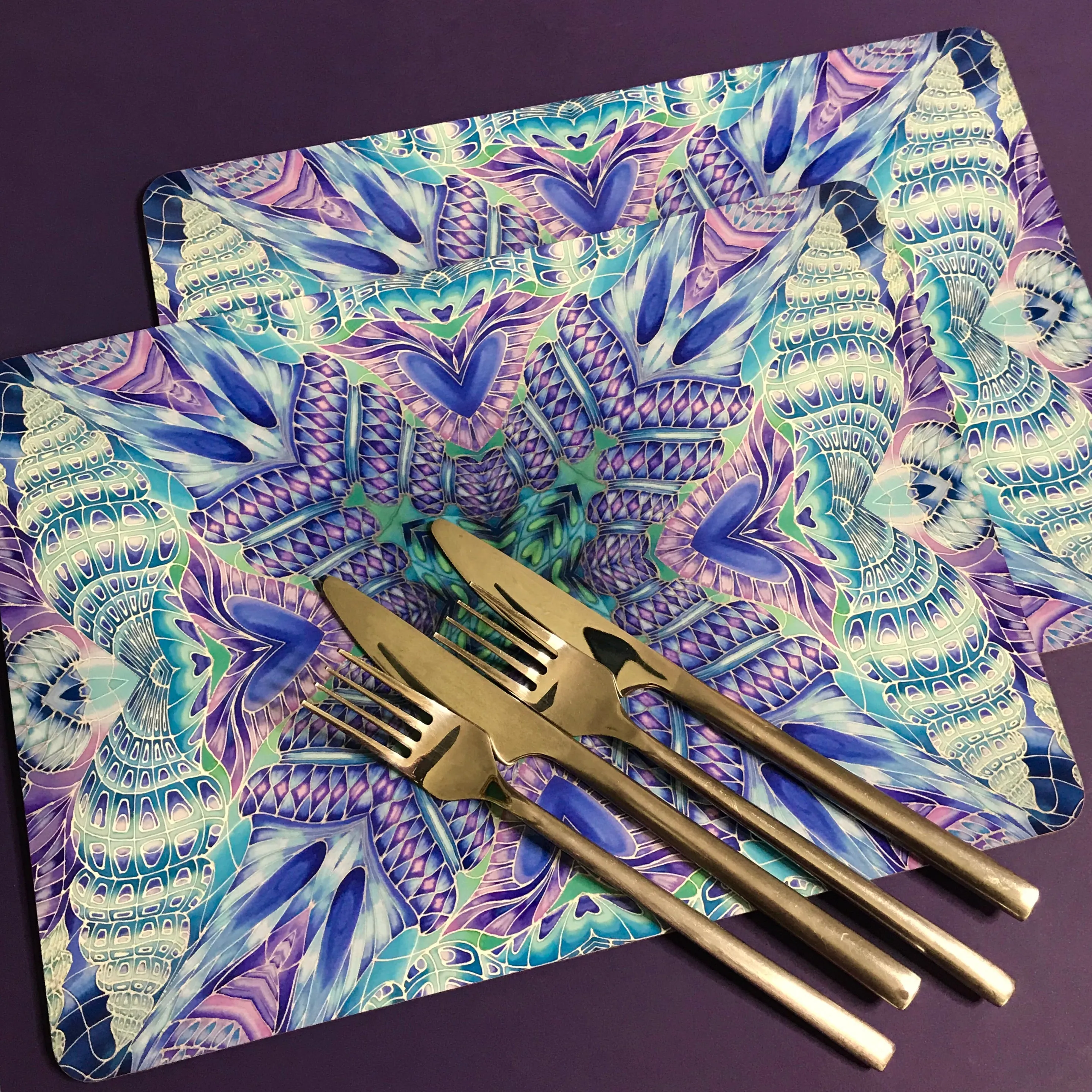 Persian Design Table Mats and Coasters - High Quality Table Mats - Blue Purple Green Tableware